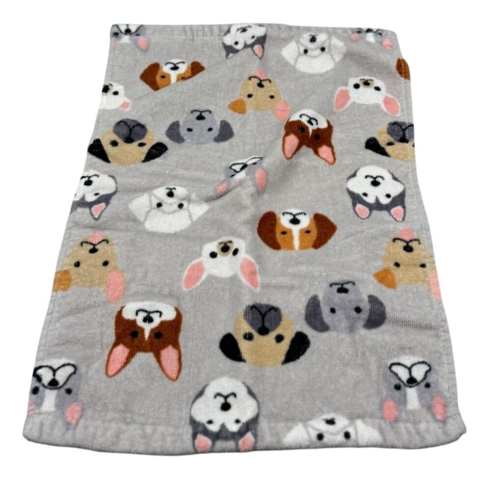 Adorable Casaba Baby Hand Towel Cartoon Dog Print Cotton Gray Background READ